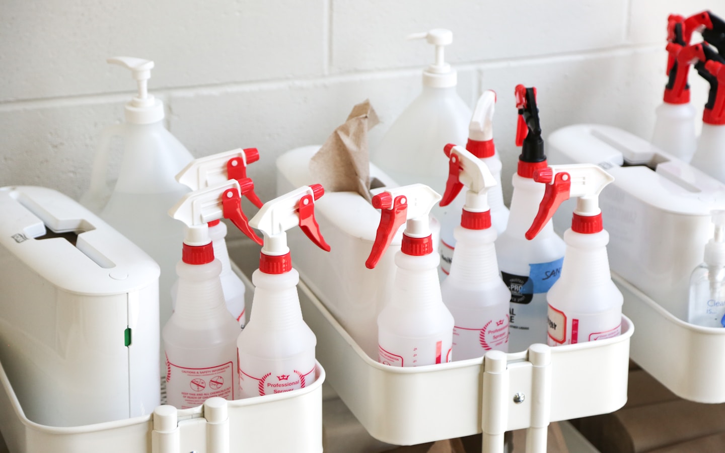 Hygiene and cleaning consumables arranged on a clean studio background